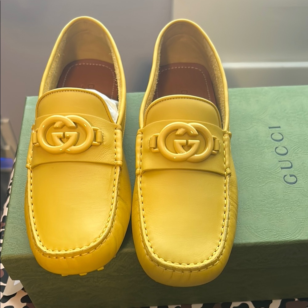 Gucci New Luxury Yellow Loafers. Excellent for Summer